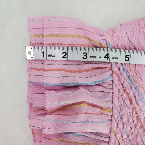 Saylor Zinnia Stripe Mini Dress Size M Smocked Pink Metallic Swiftie Dress - Picture 10 of 12